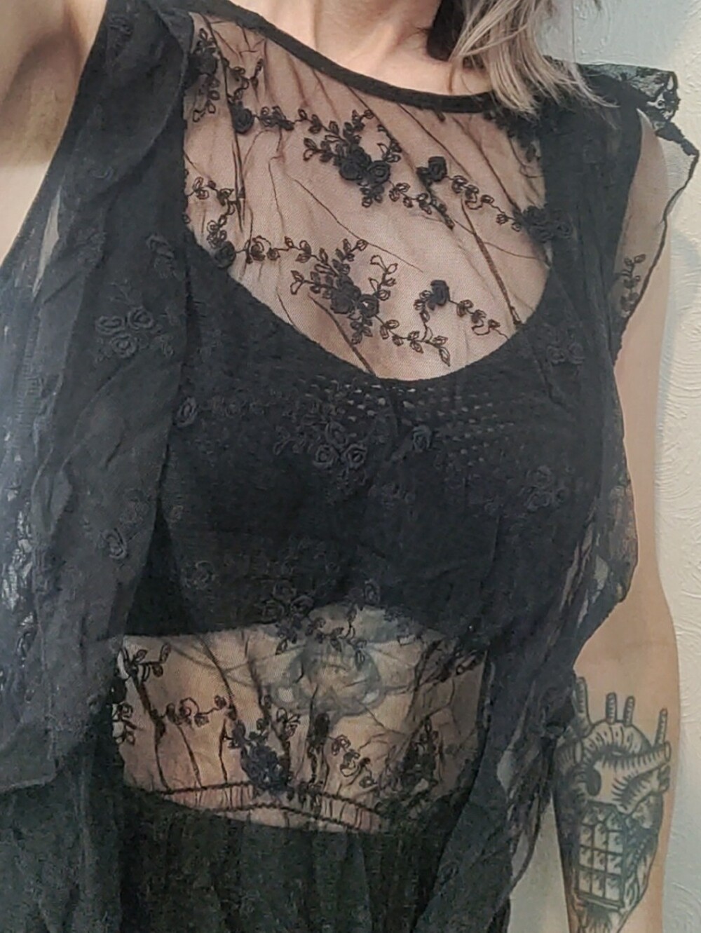 Angie Black Sheer Embroidered Lace Chemise